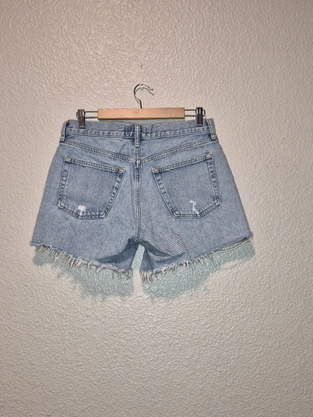 AGOLDE Women's Parker Long Denim Shorts Size: 28 Distressed Hem